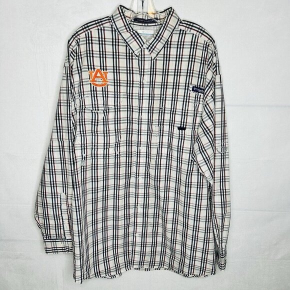 Columbia PFG Omni-Shade Super Bonehead Auburn Tigers Long-Sleeve Plaid Vented XL - Picture 1 of 11